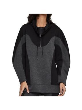 BCBGMaxAzria Black and Grey Colorblock Funnel Neck Oversized Knit Sweatshirt
